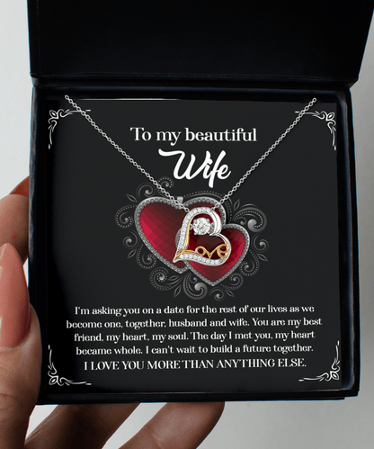 Wife Wedding Day We Become One Together Love Dancing Heart Pendant Necklace Gift for Bride from Groom