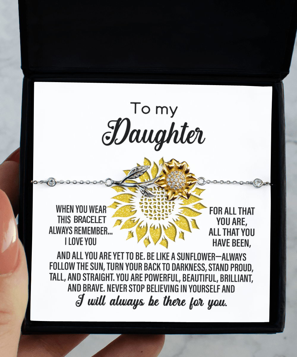 Daughter Never Stop Believing In Yourself Sunflower Pendant Necklace Birthday Graduation Holiday Gift