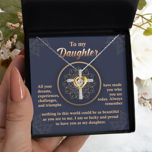 Daughter, Proud of You Cross Pendant Necklace Birthday Wedding Graduation Gift