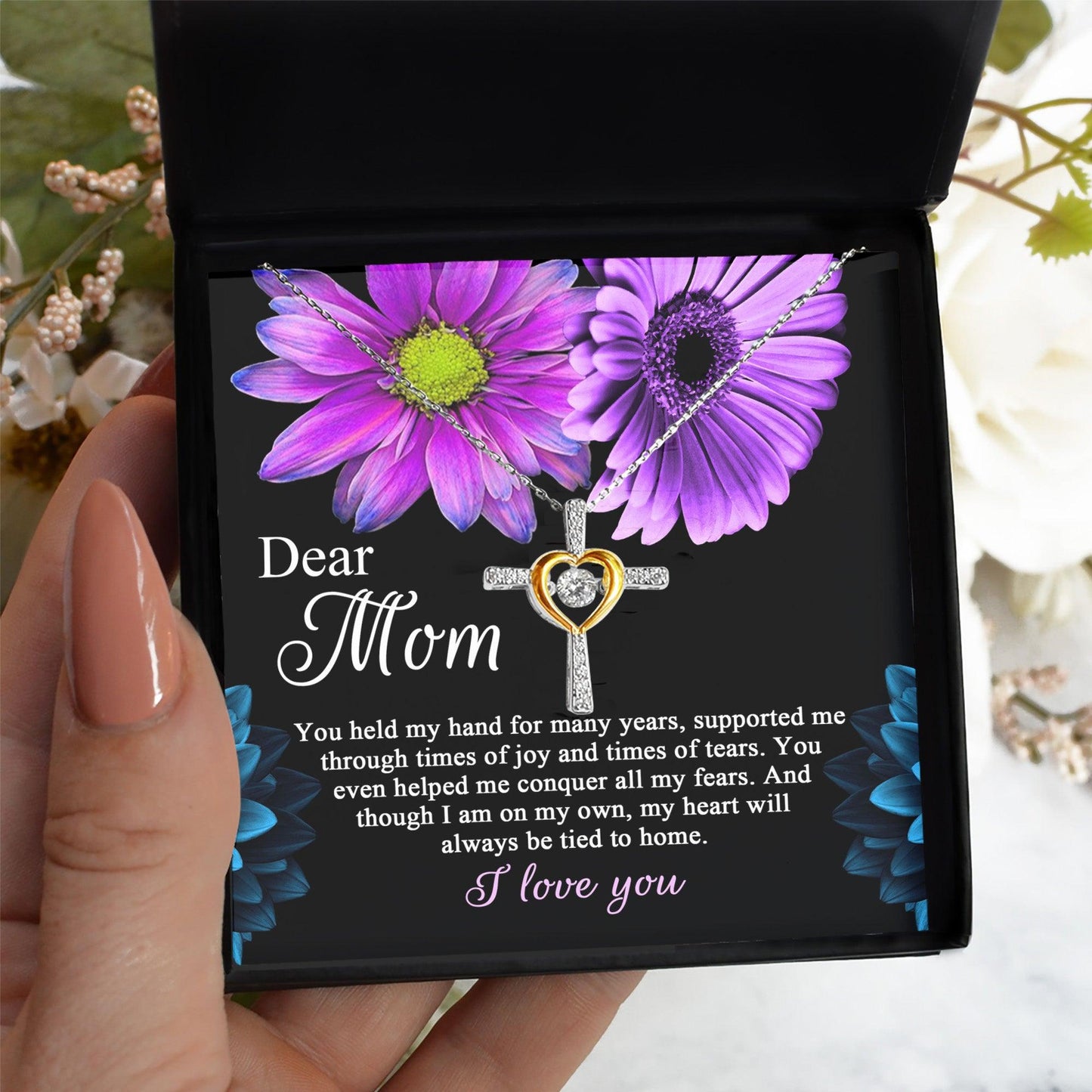 Dear Mom You Held My Hand Through the Years Cross Pendant Necklace