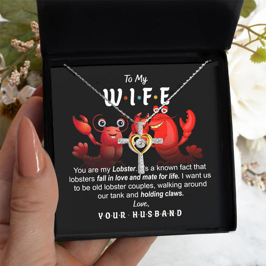 To My Wife - Old Lobster Couples Mate for Life Love Dancing Heart Pendant Necklace