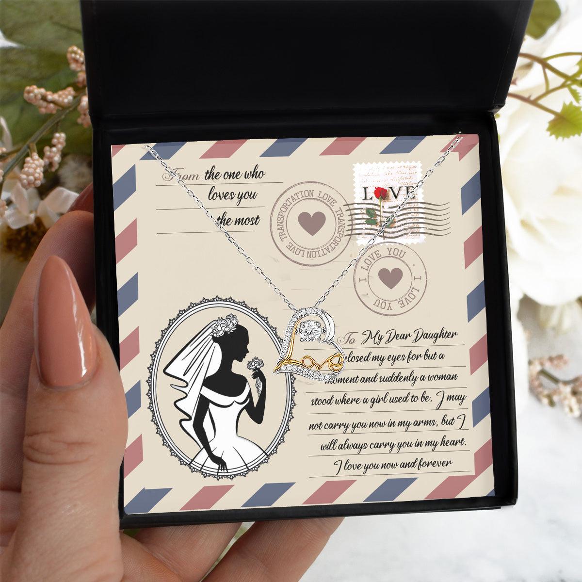 Daughter Wedding Day Gift for Bride Dancing Love Heart Pendant Necklace Gift from Mother and Father