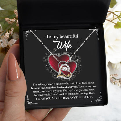 Wife Wedding Day We Become One Together Love Dancing Heart Pendant Necklace Gift for Bride from Groom