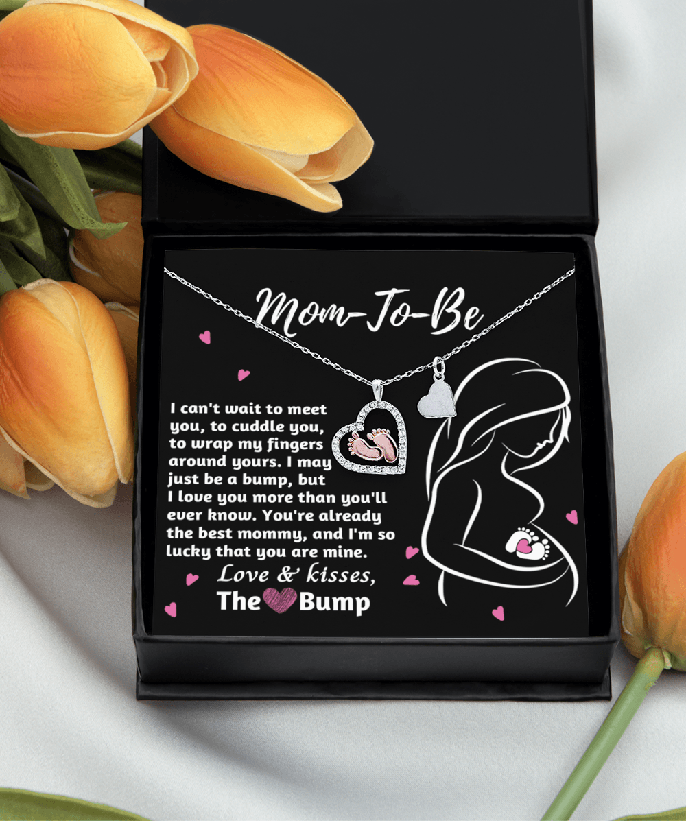 Mom-To-Be Baby Feet Pendant Necklace Love and Kisses From the Bump - Mallard Moon Gift Shop