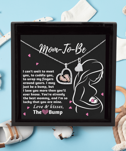 Mom-To-Be Baby Feet Pendant Necklace Love and Kisses From the Bump - Mallard Moon Gift Shop