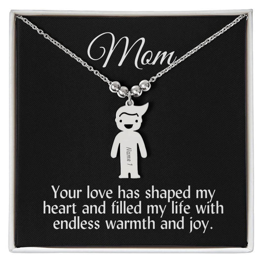 Mom Your Love Has Shaped My Heart Engraved Kid Name Pendant Necklace - Mallard Moon Gift Shop