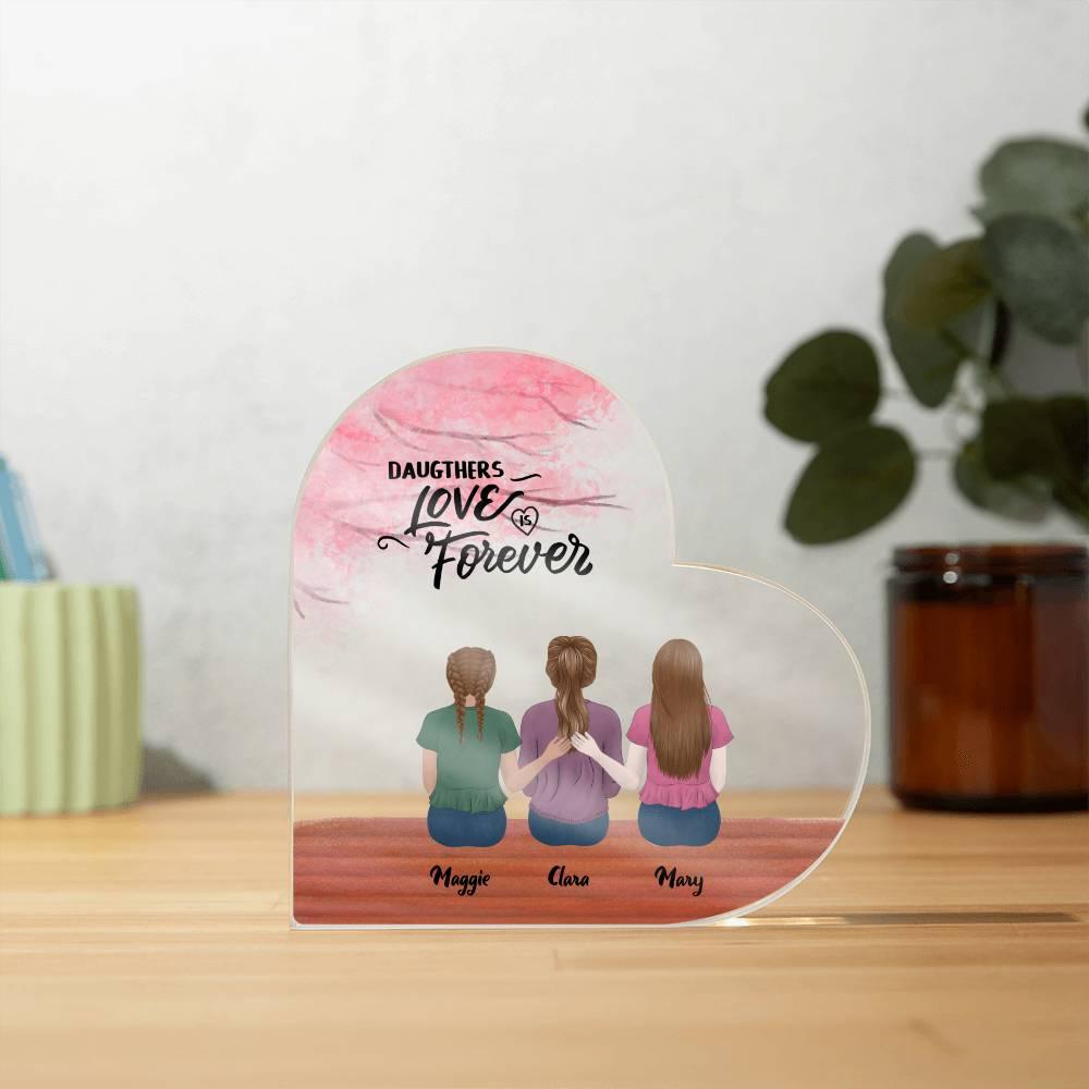Mother and Daughters Personalized Acrylic Heart Plaque - Mallard Moon Gift Shop