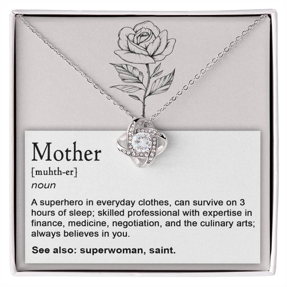 Mother, Definition - Superhero, Saint Love Knot Necklace Mother's Day, Birthday Gift for Mom - Mallard Moon Gift Shop