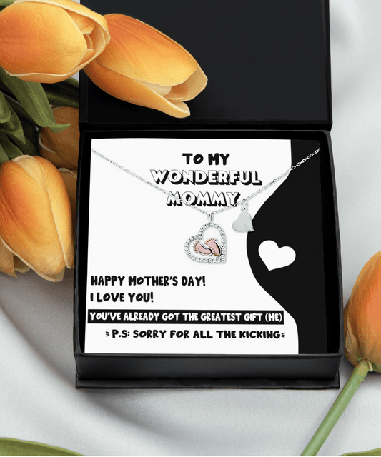 Mother's Day Gift for New Mom Baby Feet Charm Necklace - Sorry for All the Kicking - Mallard Moon Gift Shop