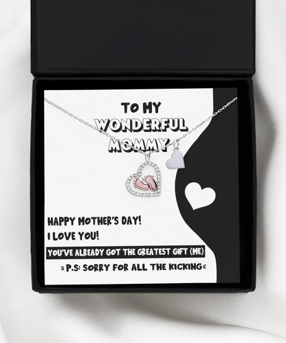 Mother's Day Gift for New Mom Baby Feet Charm Necklace - Sorry for All the Kicking - Mallard Moon Gift Shop