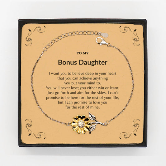 Motivational Bonus Daughter Sunflower Bracelet - I can promise to love you for the rest of my life, Birthday, Christmas Holiday Jewelry Gift - Mallard Moon Gift Shop