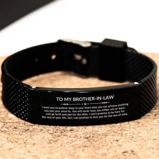 Motivational Brother In Law Black Shark Mesh Engraved Bracelet, Brother In Law I can promise to love you for the rest of mine, Christmas, Graduation, Birthday Jewelry Gift - Mallard Moon Gift Shop