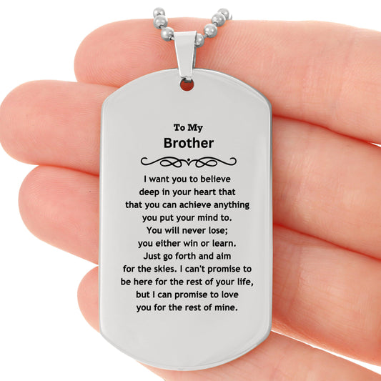 Motivational Brother Silver Dog Tag, Brother I can promise to love you for the rest of mine, Dogtag Necklace For Brother, Brother Birthday Jewelry Gift for Women Men - Mallard Moon Gift Shop