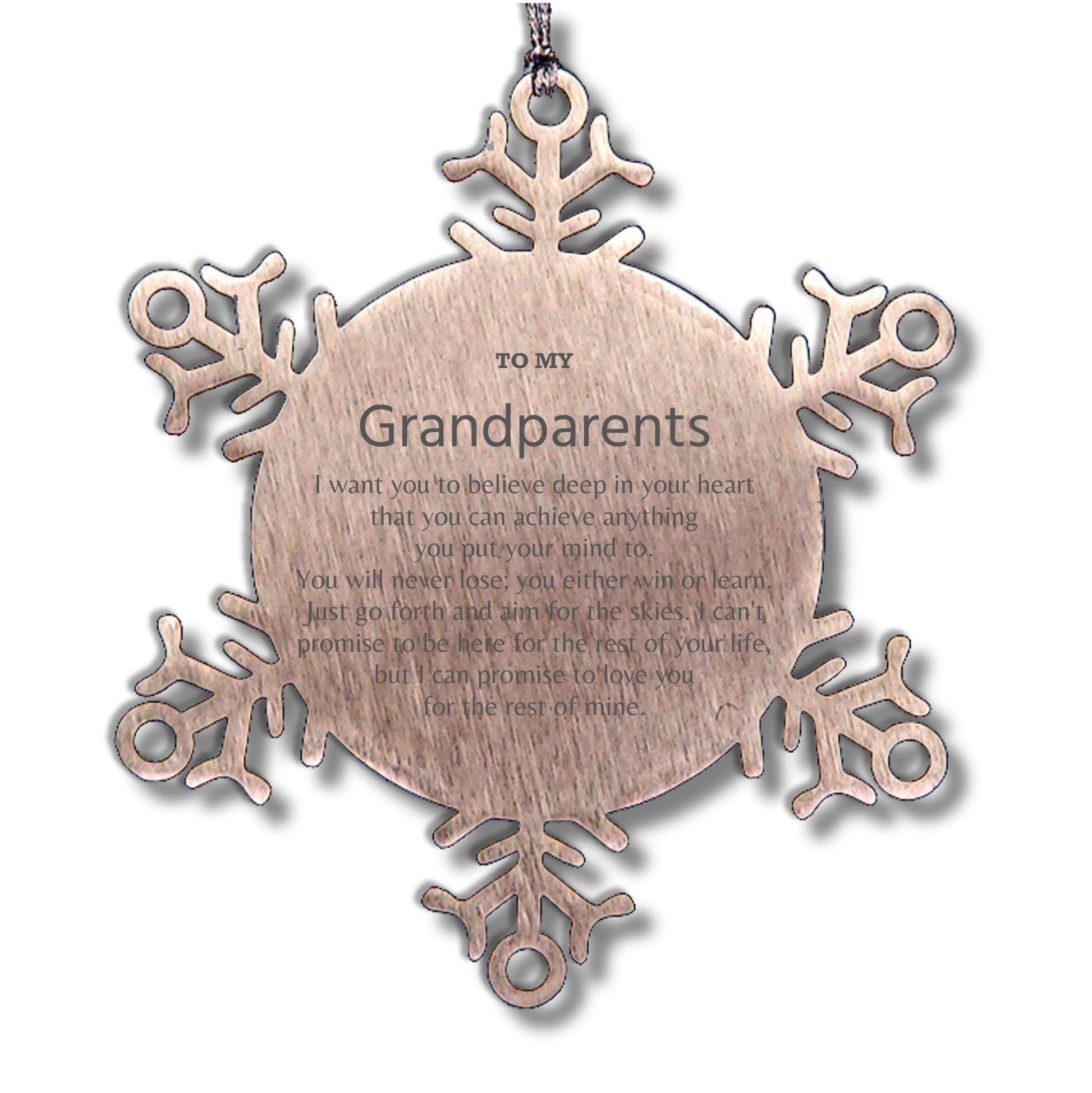 Motivational Grandparents Snowflake Ornament, Grandparents I can promise to love you for the rest of mine, Christmas Birthday Gift - Mallard Moon Gift Shop