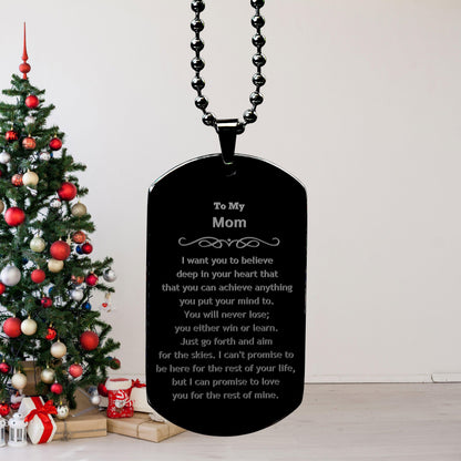 Motivational Mom Black Dog Tag Necklace - I can promise to love you for the rest of mine, Birthday Christmas Jewelry Gift for Women - Mallard Moon Gift Shop