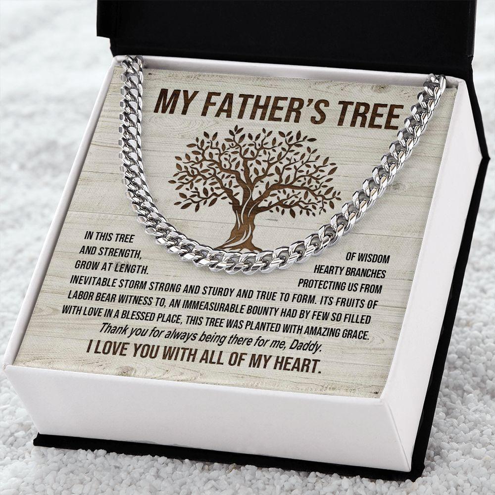 My Father's Tree of Wisdom and Strength Cuban Link Necklace with Message Card Gift Box - Mallard Moon Gift Shop