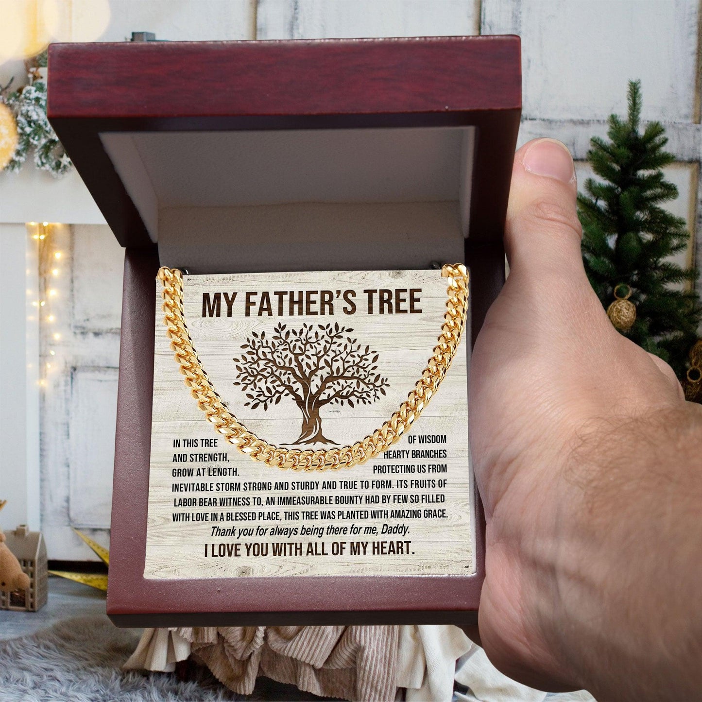 My Father's Tree of Wisdom and Strength Cuban Link Necklace with Message Card Gift Box - Mallard Moon Gift Shop