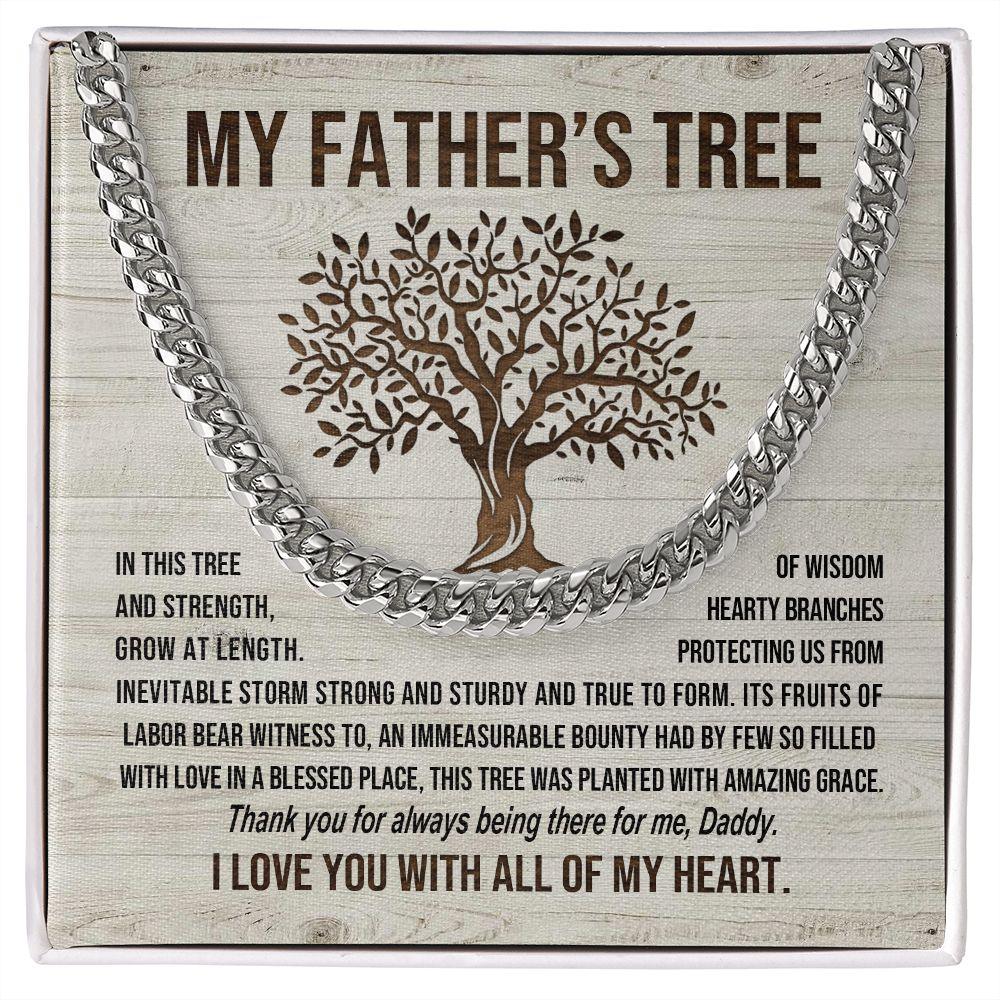 My Father's Tree of Wisdom and Strength Cuban Link Necklace with Message Card Gift Box - Mallard Moon Gift Shop