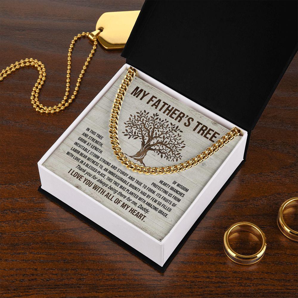 My Father's Tree of Wisdom and Strength Cuban Link Necklace with Message Card Gift Box - Mallard Moon Gift Shop