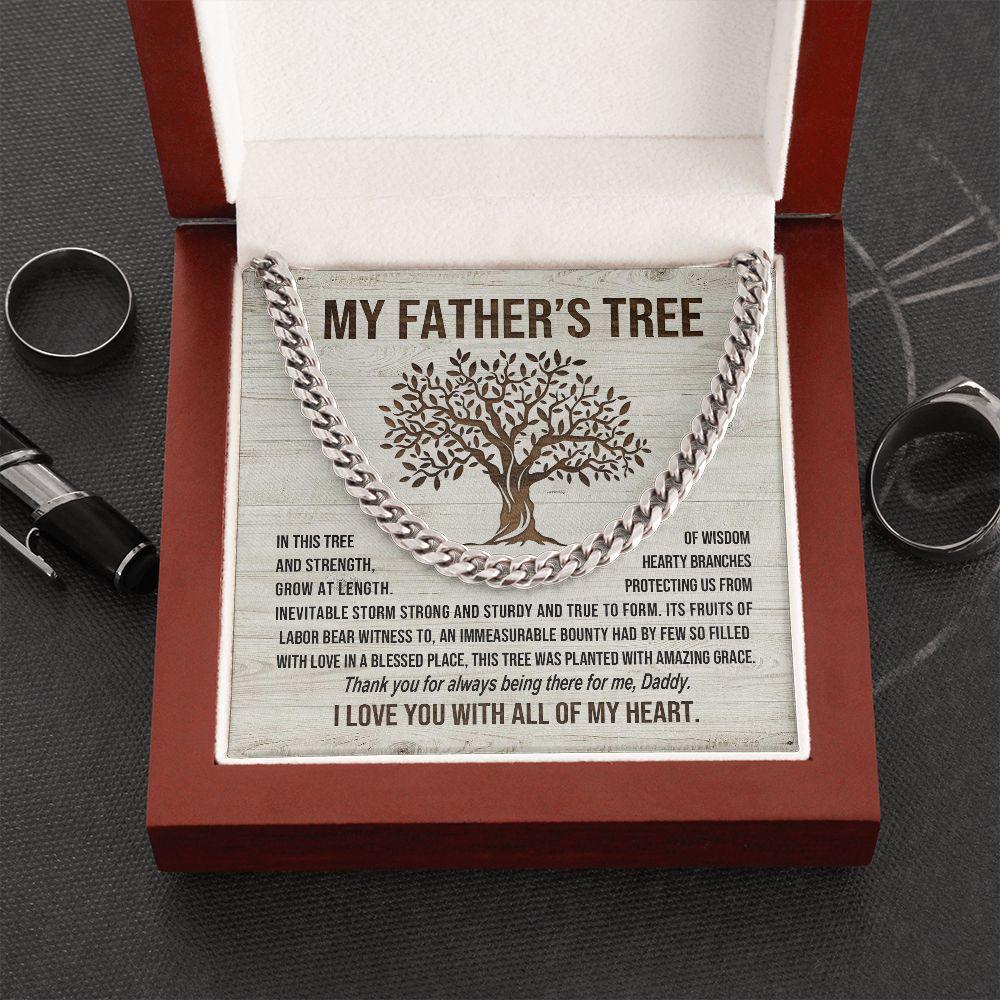 My Father's Tree of Wisdom and Strength Cuban Link Necklace with Message Card Gift Box - Mallard Moon Gift Shop