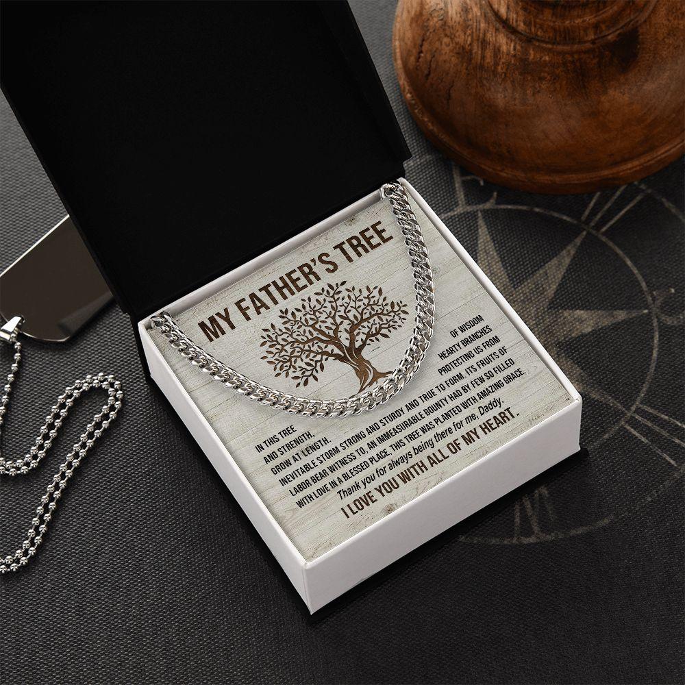 My Father's Tree of Wisdom and Strength Cuban Link Necklace with Message Card Gift Box - Mallard Moon Gift Shop