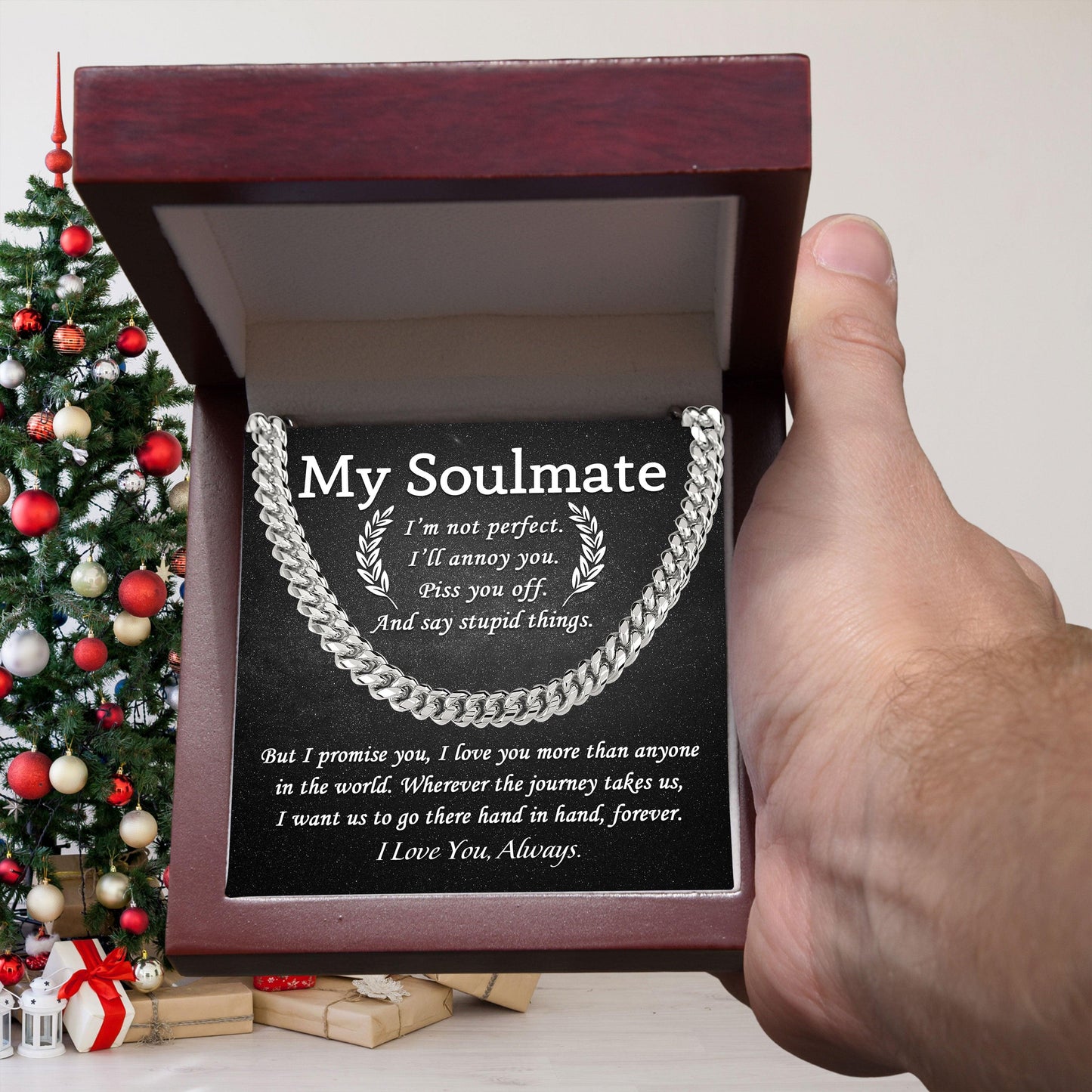 My Soulmate - I Love You More than Anyone - Cuban Chain Link Necklace - Mallard Moon Gift Shop