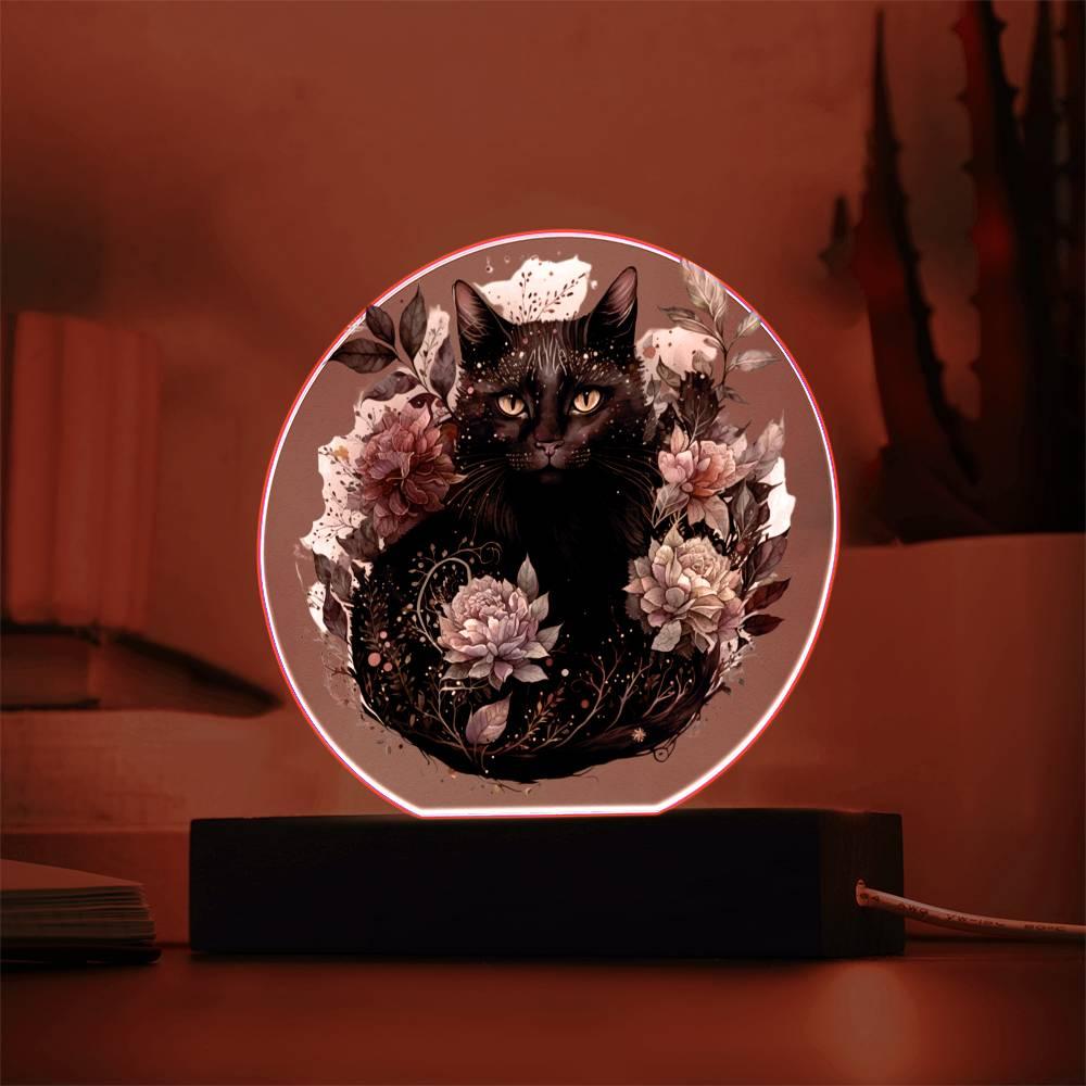 Mystical Midnight Cat: Halloween Acrylic Plaque - Mallard Moon Gift Shop