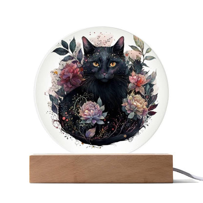 Mystical Midnight Cat: Halloween Acrylic Plaque - Mallard Moon Gift Shop