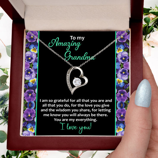 To My Amazing Grandma I am Grateful Forever Love Heart Pendant Necklace