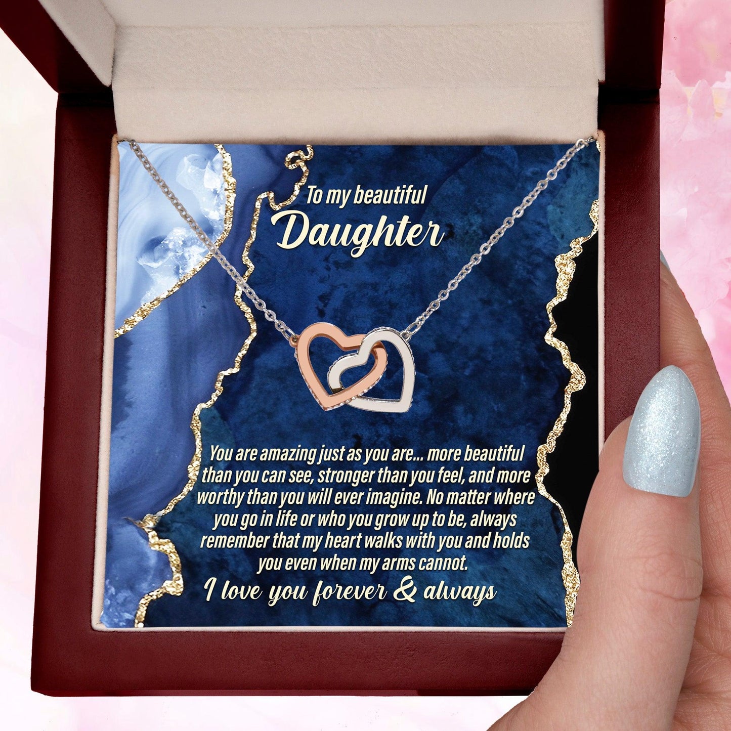 Daughter Inspirational - My Heart Walks with You - Interlocking Hearts Necklace