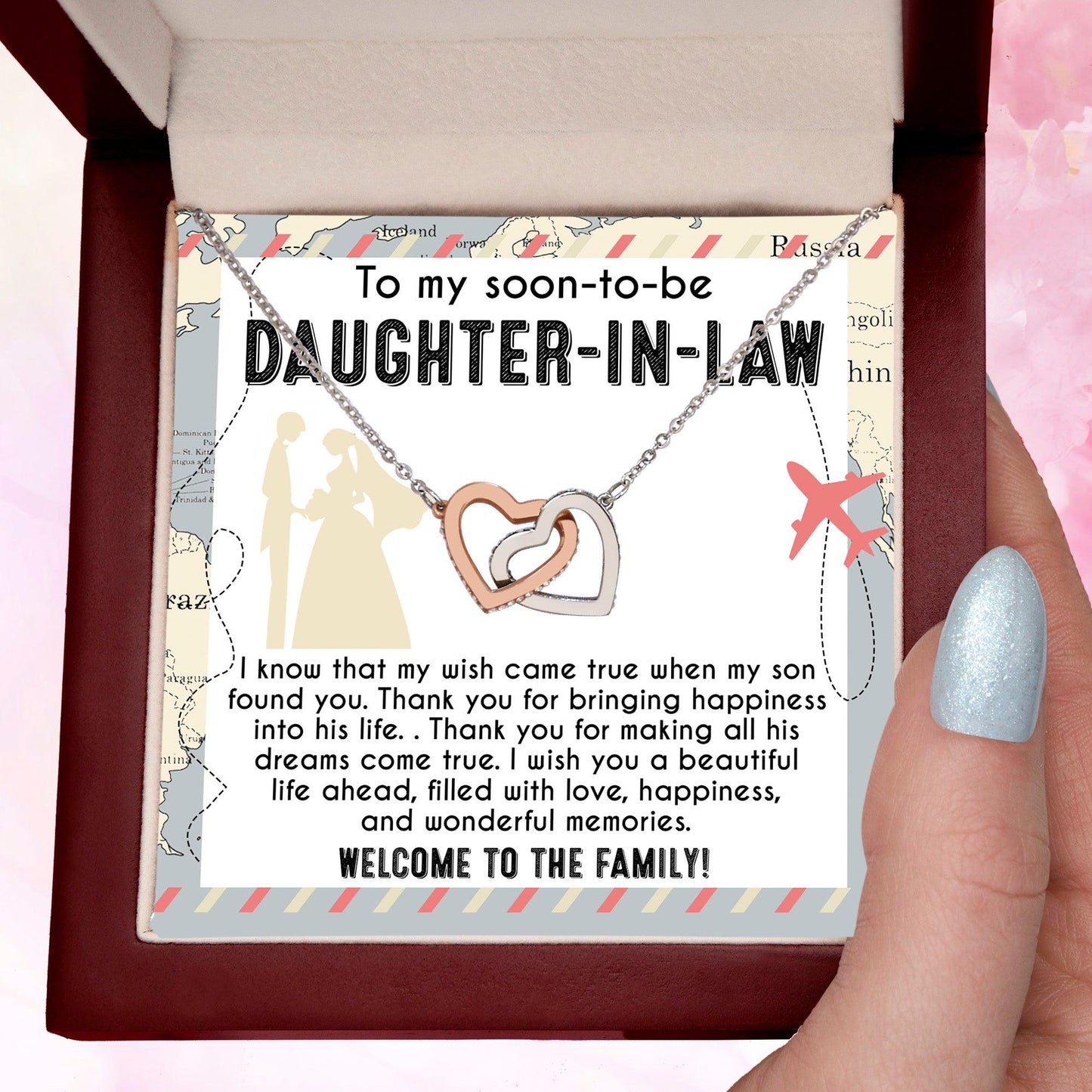 To My Soon-to-be Daughter-in-law Welcome to the Family Wedding Gift Hearts Pendant Necklace