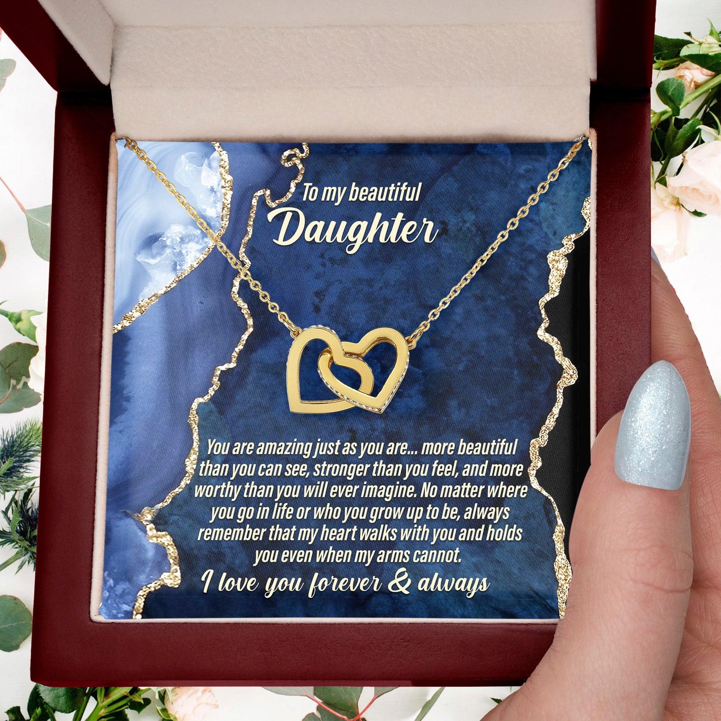 Daughter Inspirational - My Heart Walks with You - Interlocking Hearts Necklace