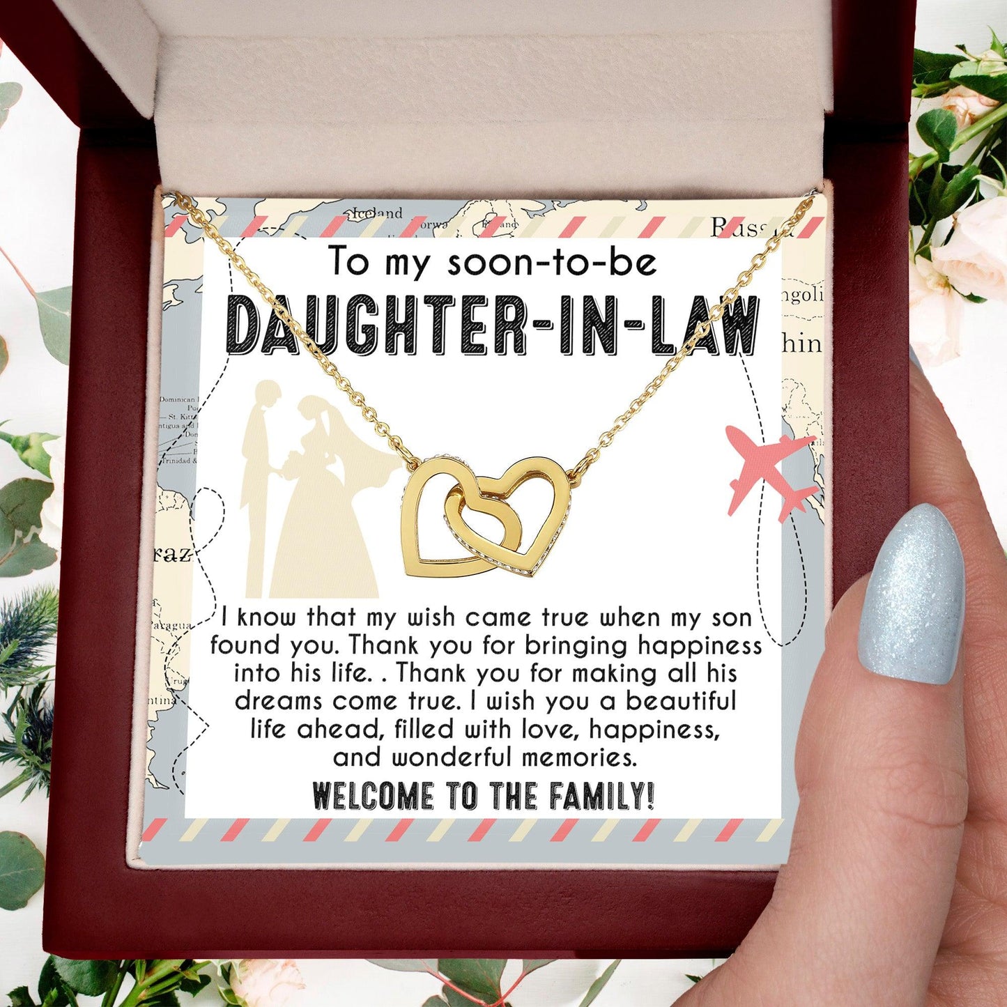 To My Soon-to-be Daughter-in-law Welcome to the Family Wedding Gift Hearts Pendant Necklace