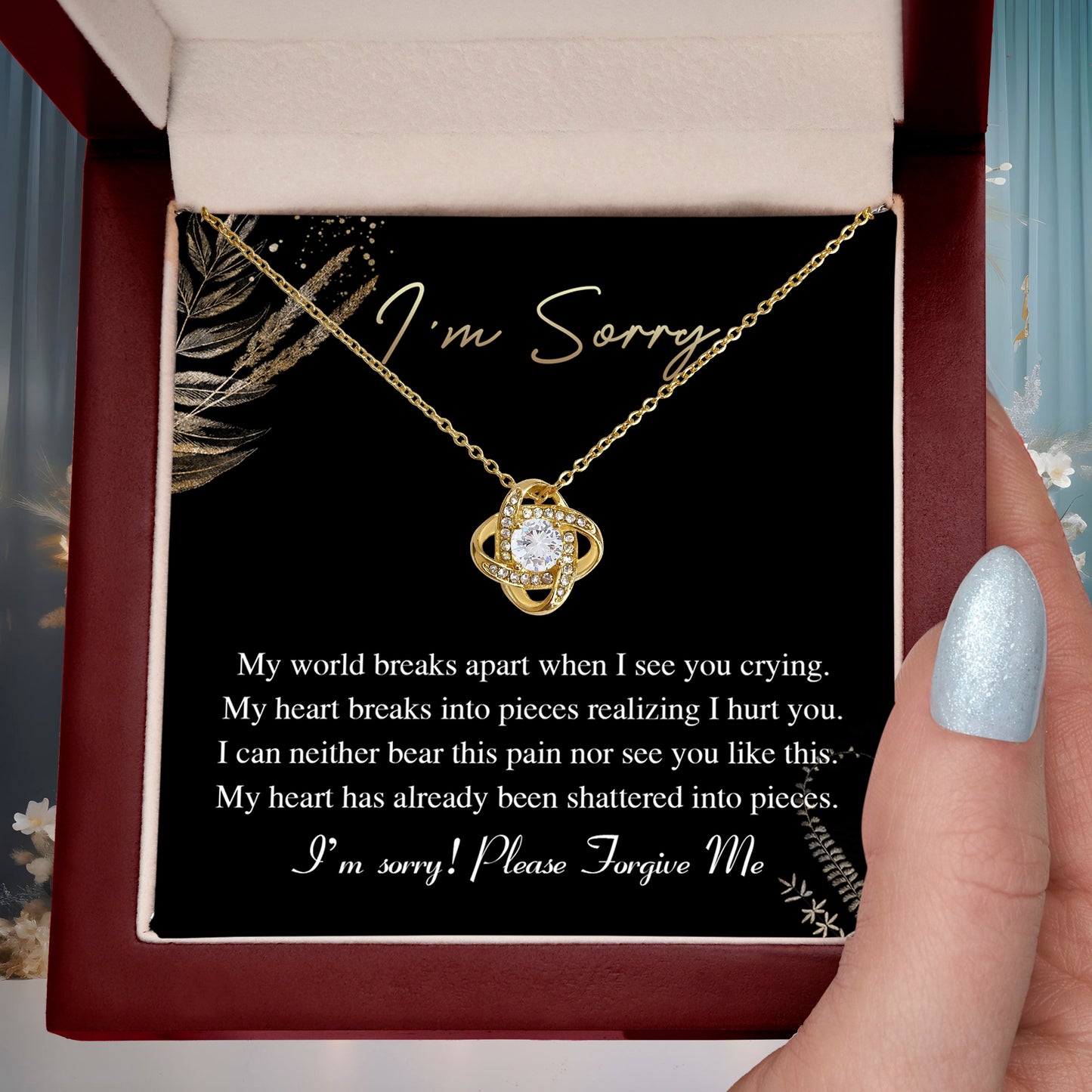 Apology Gift for Girlfriend, Wife, Soulmate - Sorry, See You Crying - Love Knot Pendant Necklace