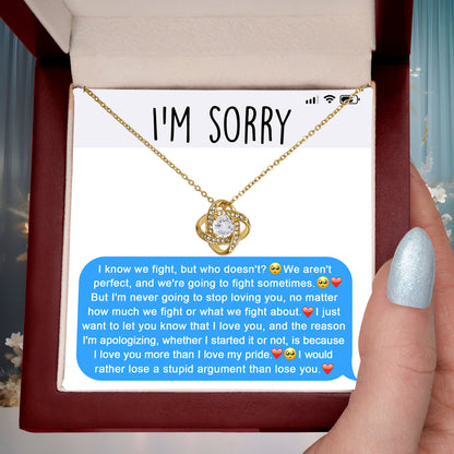 Apology Gift for Girlfriend, Wife, Soulmate - Sorry, Stupid Argument - Love Knot Pendant Necklace