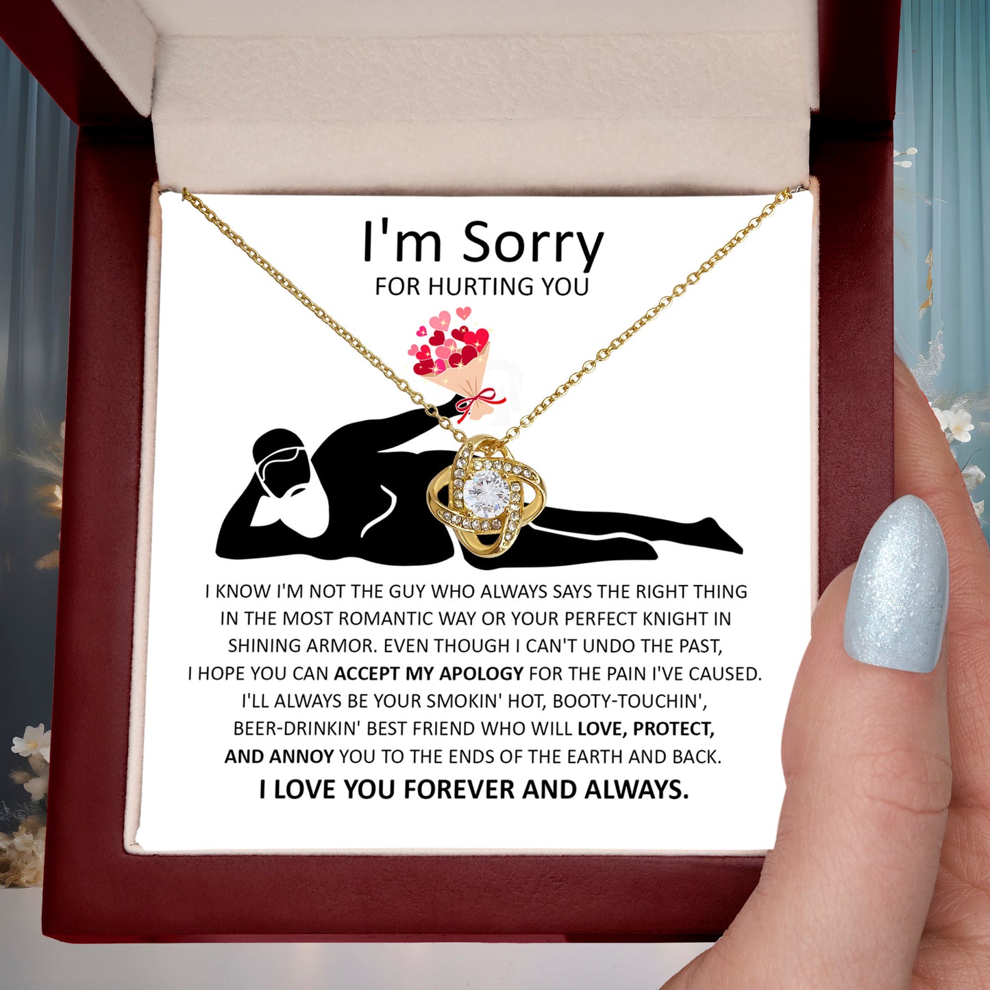 Apology Gift for Girlfriend, Wife, Soulmate - Sorry, The Most Romantic - Love Knot Pendant Necklace