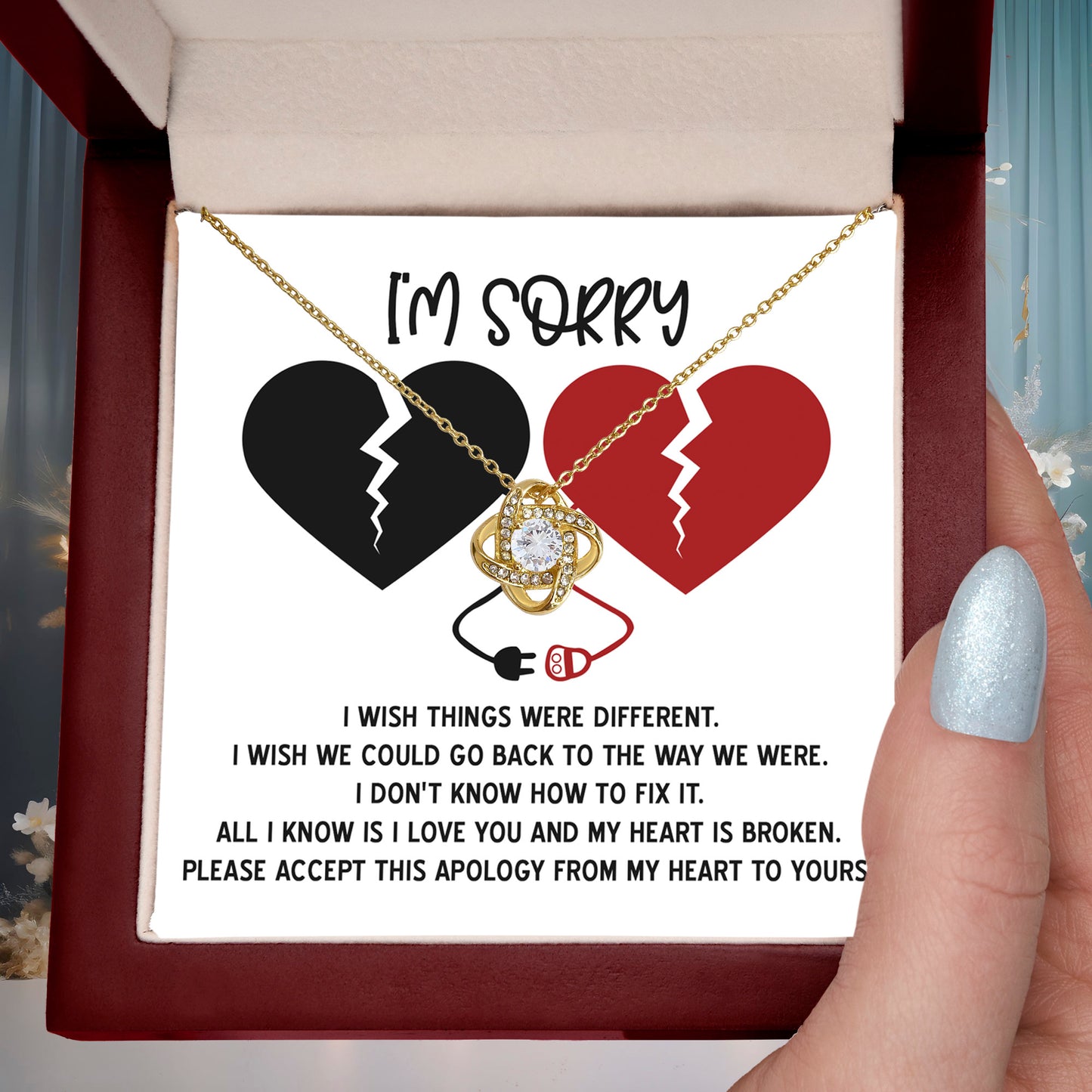 Apology Gift for Girlfriend, Wife, Soulmate - Sorry, Heart Is Broken - Love Knot Pendant Necklace