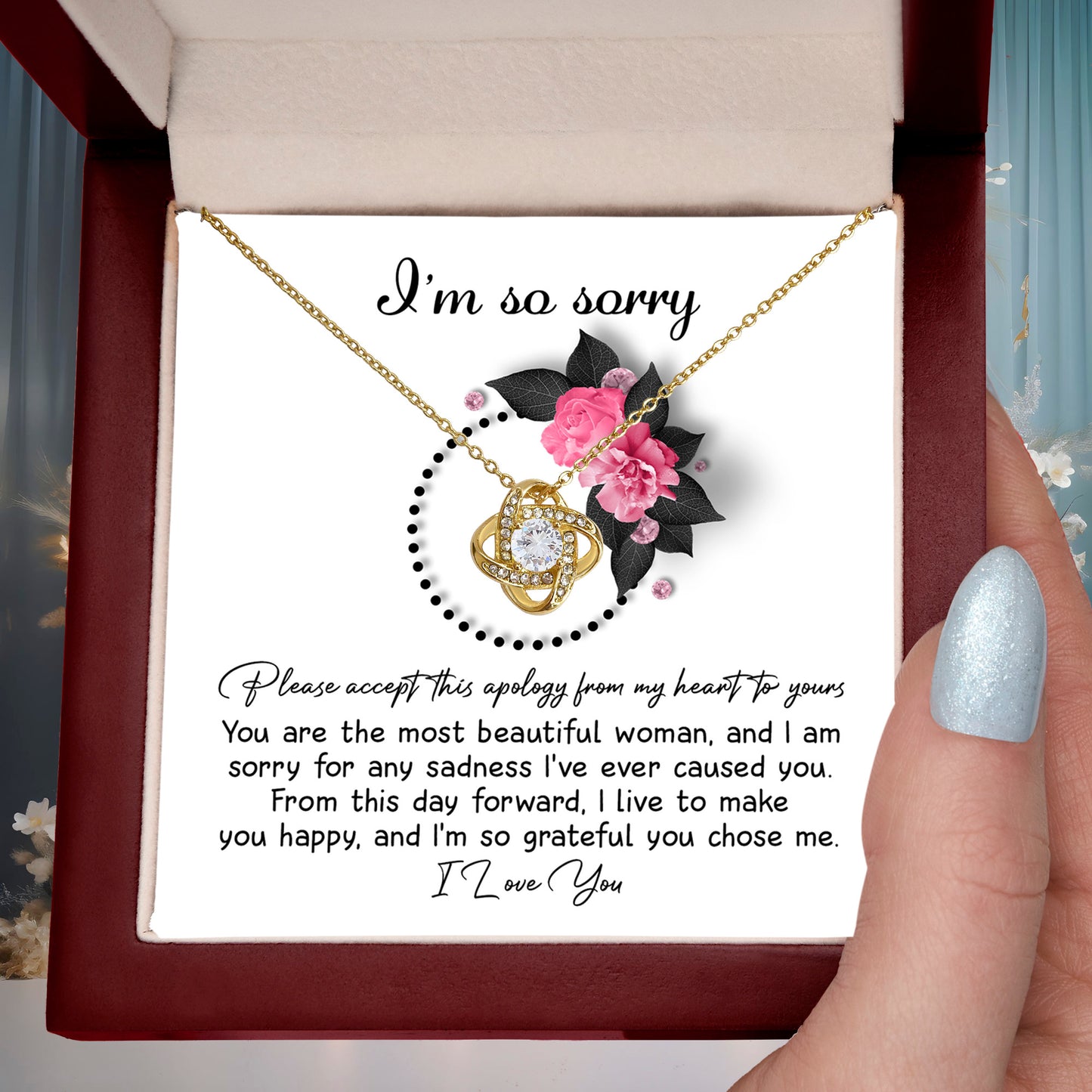 Apology Gift for Girlfriend, Wife, Soulmate - Sorry, Make You Happy - Love Knot Pendant Necklace