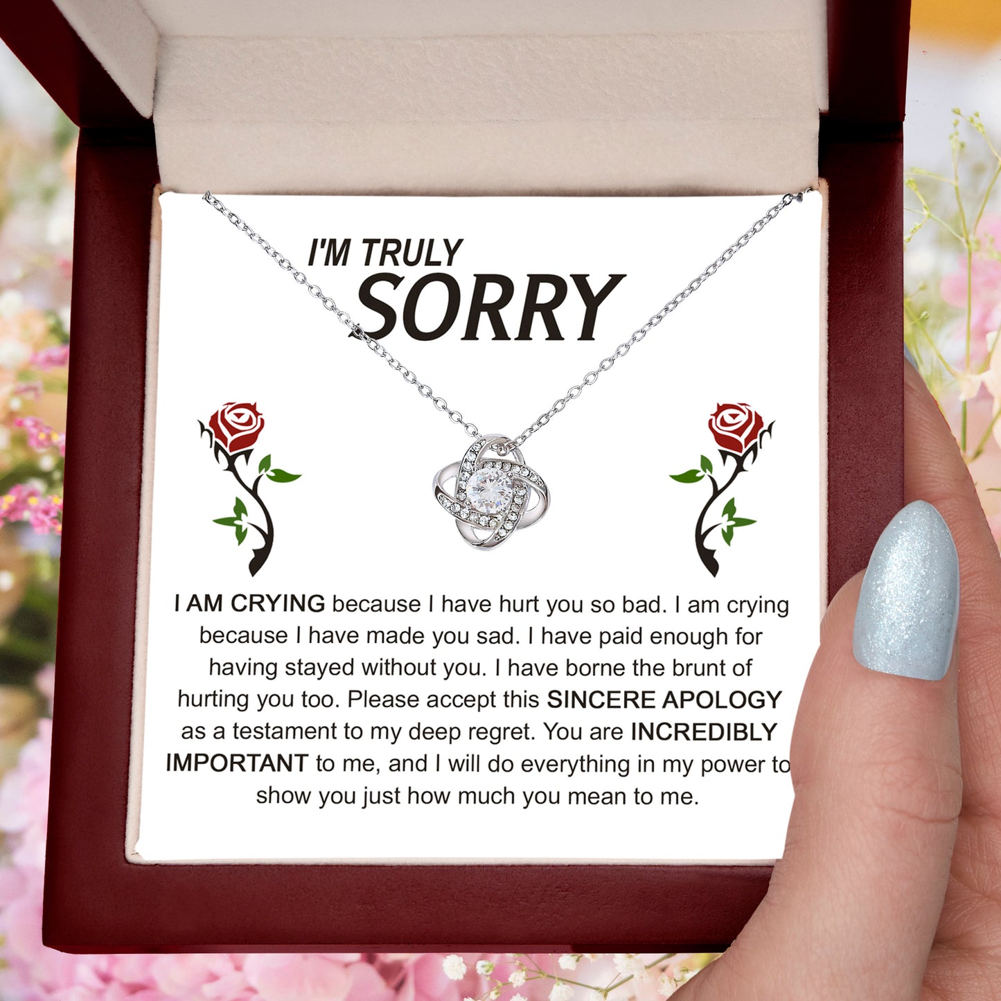 Apology Gift for Girlfriend, Wife, Soulmate - Sorry, Made You Sad - Love Knot Pendant Necklace