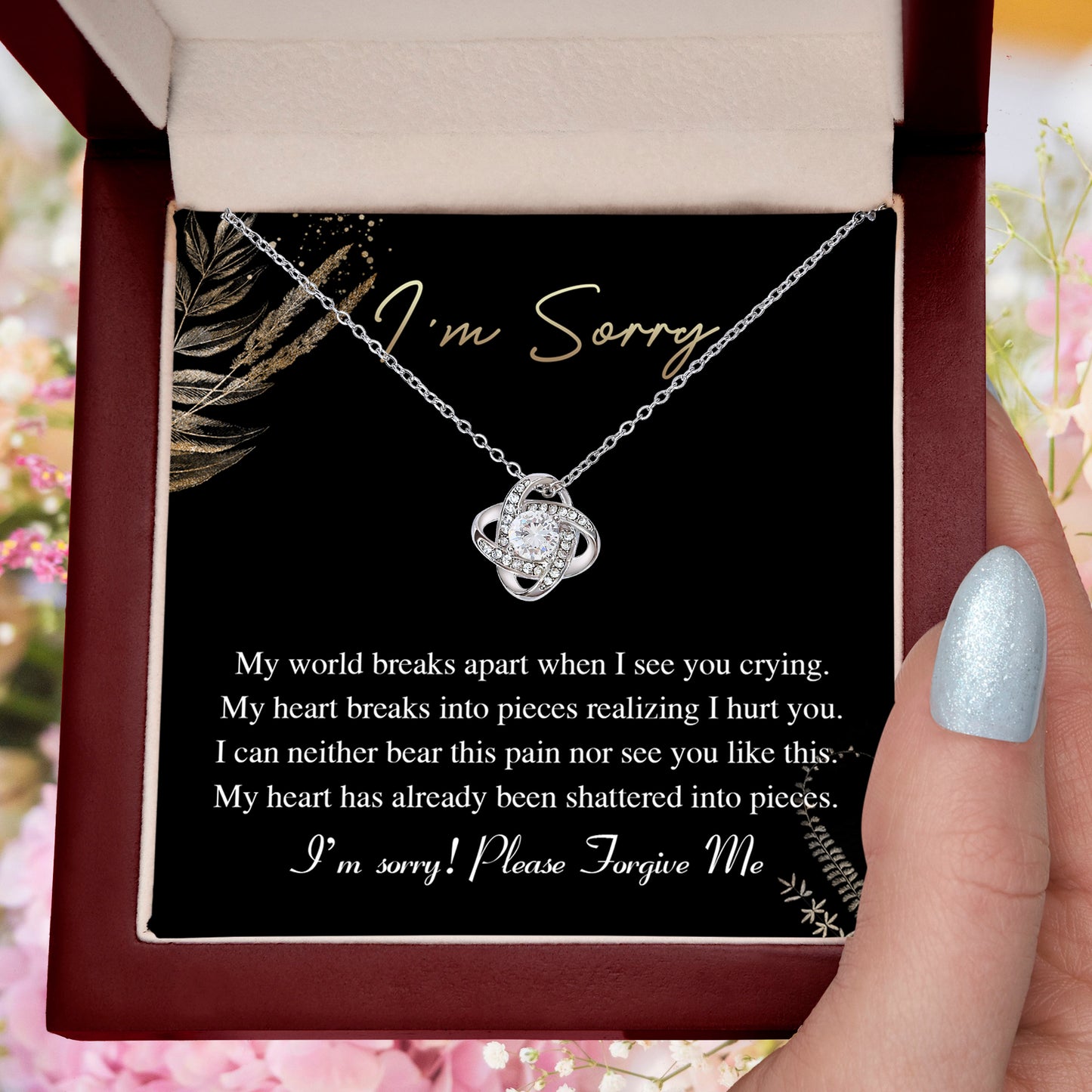 Apology Gift for Girlfriend, Wife, Soulmate - Sorry, See You Crying - Love Knot Pendant Necklace