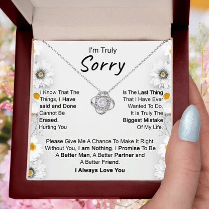 Apology Gift for Girlfriend, Wife, Soulmate - I’m Truly Sorry - Love Knot Pendant Necklace