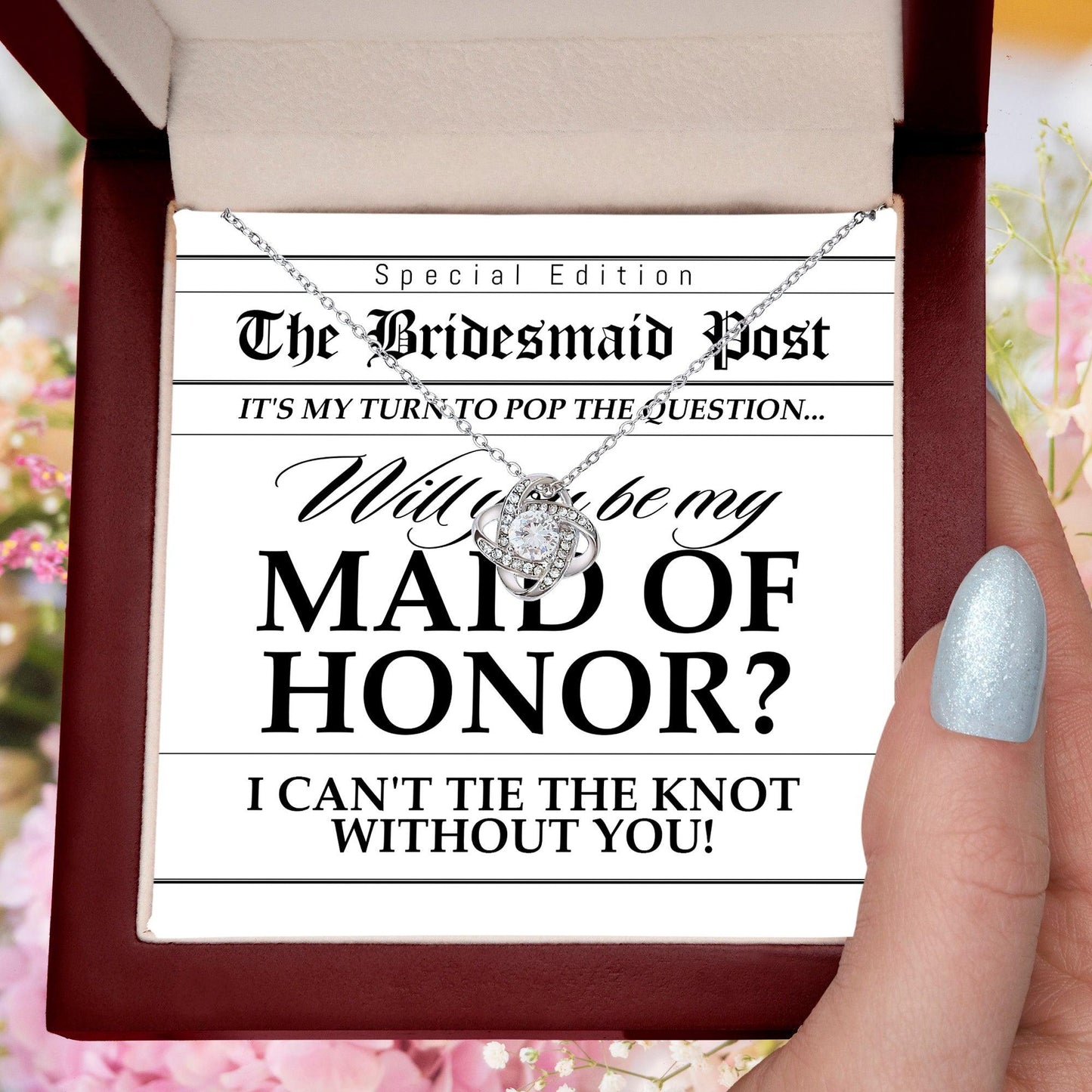 Maid of Honor Wedding Proposal Invitation Will You Be My Maid of Honor Help Me Tie The Knot Pendant Necklace