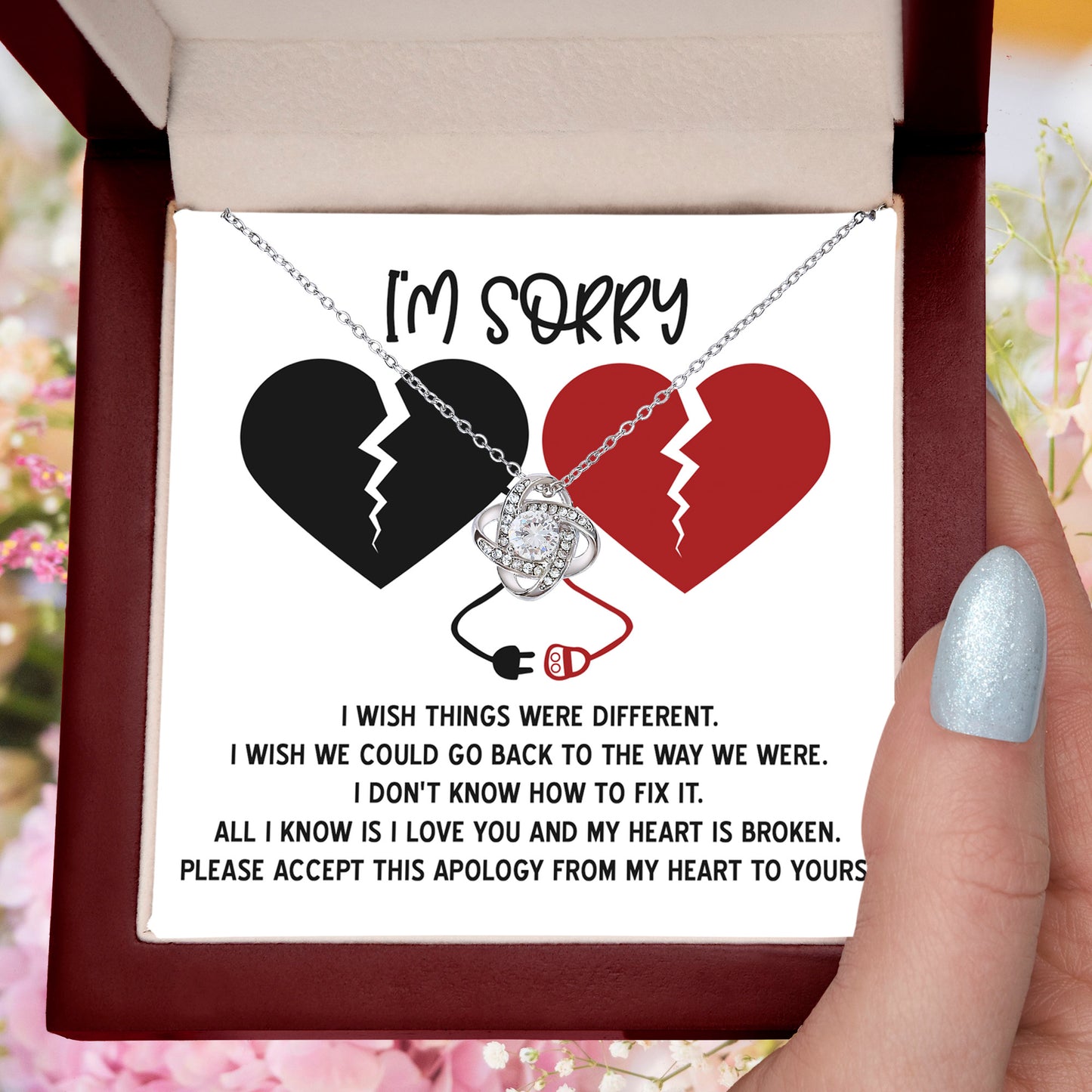 Apology Gift for Girlfriend, Wife, Soulmate - Sorry, Heart Is Broken - Love Knot Pendant Necklace