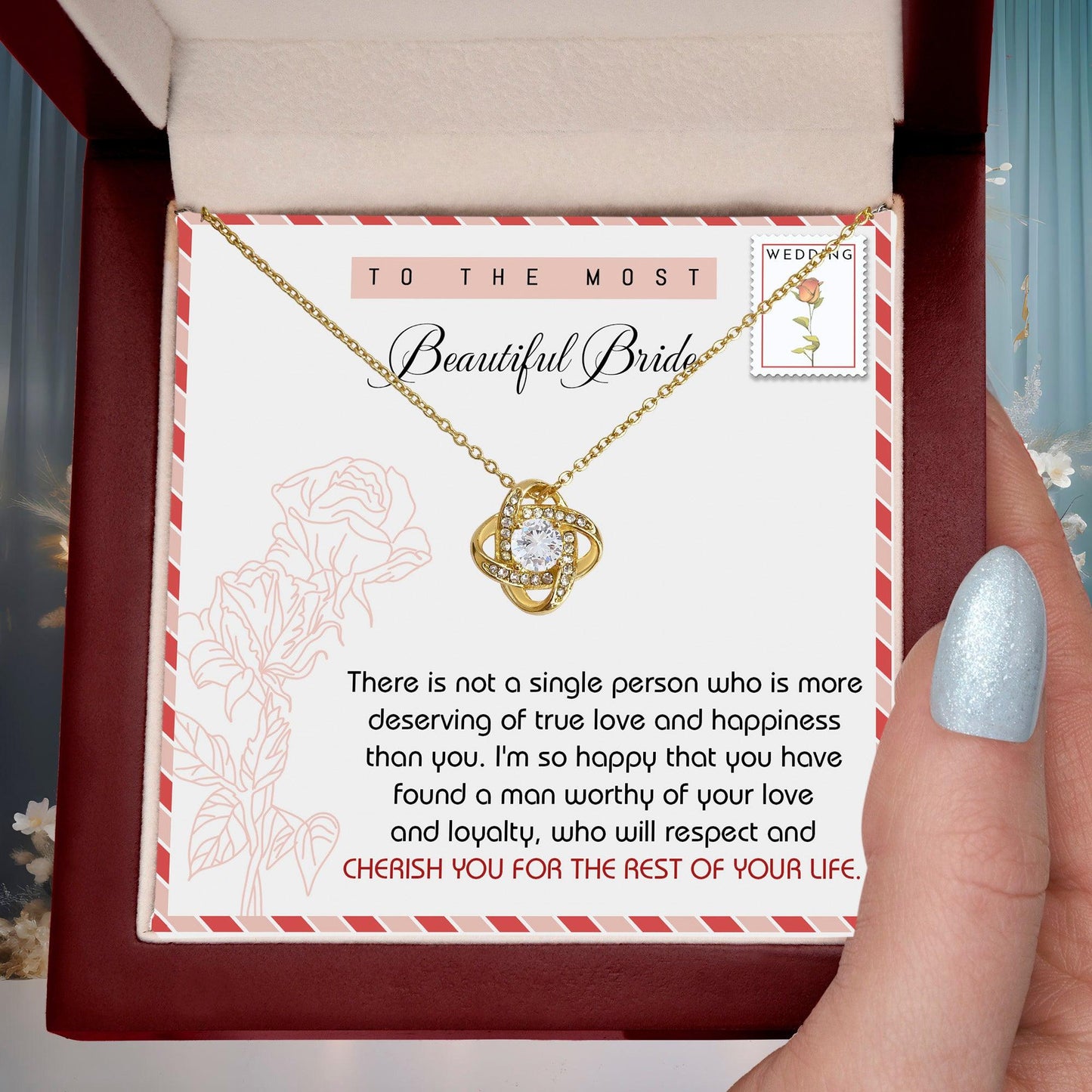 To The Beautiful Bride Wedding Gift Love Knot Pendant Necklace