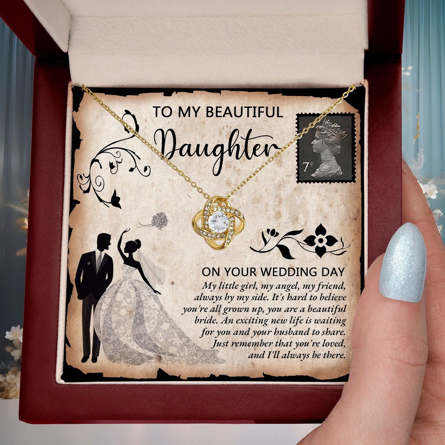 Daughter Wedding Day Gift Beautiful Bride Love Knot Pendant Necklace