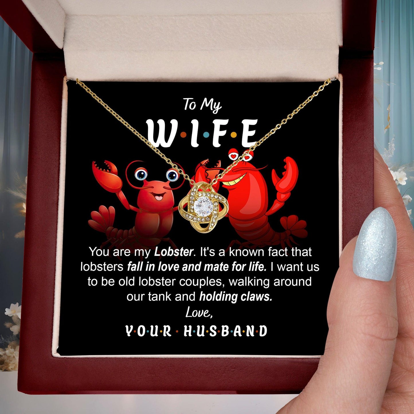 To My Wife - Old Lobster Couples Love Knot Pendant Necklace