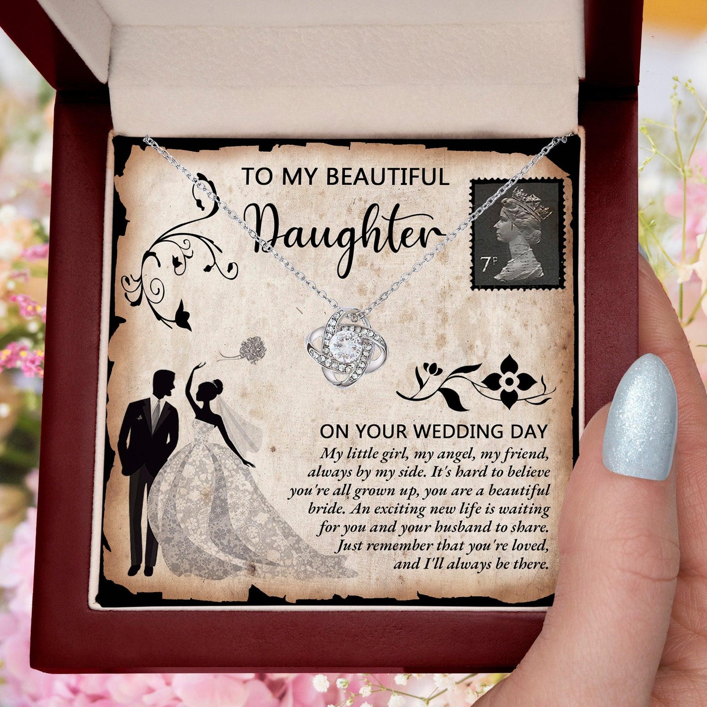 Daughter Wedding Day Gift Beautiful Bride Love Knot Pendant Necklace