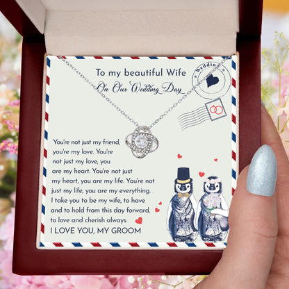 Wife Wedding Day Gift - I Will Love And Cherish Always Love Knot Pendant Necklace