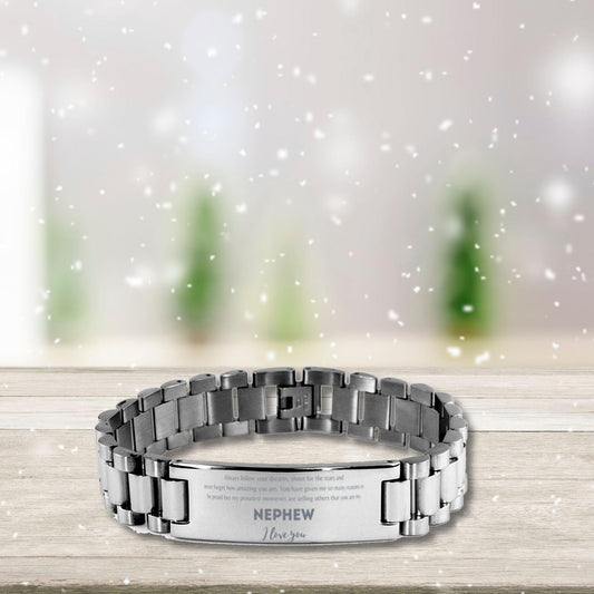 Nephew Ladder Stainless Steel Engraved Bracelet - Always Follow your Dreams - Birthday, Christmas Holiday Jewelry Gift - Mallard Moon Gift Shop