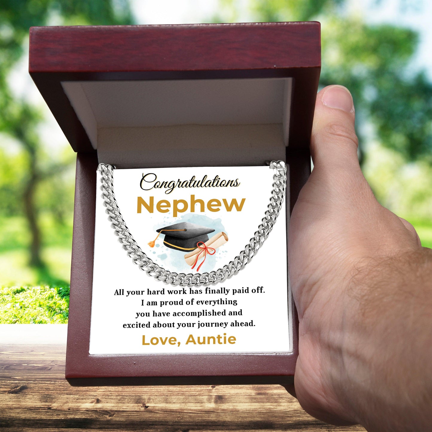 Nephew Personalized Graduation Gift - Your Hard Work Has Finally Paid Off - Cuban Chain Link Necklace with Message Card and Gift Box